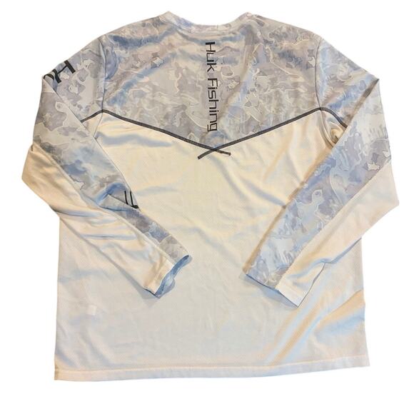 \HUK Performance Fishing Shirt Men's Size L White Blue Long Sleeve Camo Pullover - Picture 2 of 5